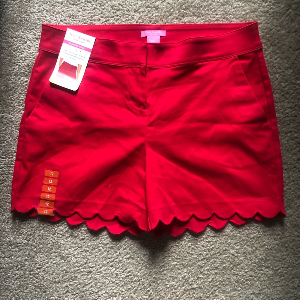 Red tailored shorts scalloped edge size 12 NWT